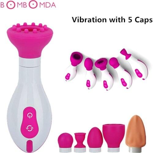 Silicone Vibrator AV Wand Massager Sleeve Oral Tongue Vibrator Nipple Sucking Clitoral Stimulator Sex Toys For Women 5 Head Type