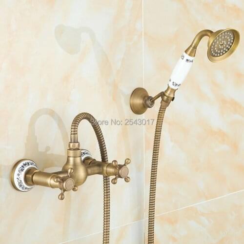 Blue and White Porcelain Shower Faucet Antique Bronze Finish Copper Brass Luxury European Style Bathroom Classic Shower ZR005