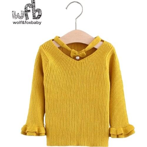 Retail 0-3 years T-shirts hanging neck hollow bowknot sweater girl infant spring fall autumn