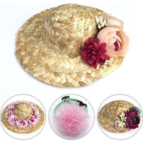 Pet Outdoor Beach Hat Summer Dog Straw Sun Hat Hawaii Style Sombrero Caps For Small Dogs Cats Pet Accessories