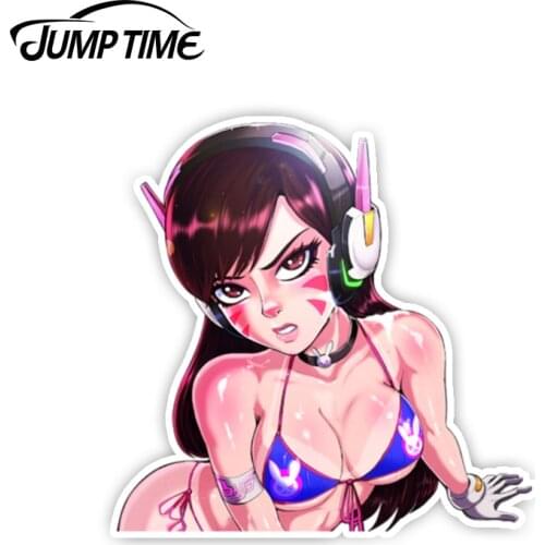 Jump Time 13cm x 10.4cm For Overwatch Anime Kawii Girl D.Va Car Sticker Bumper Window Helmet Decal Waterproof Car Decoration