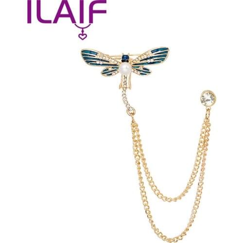 Fashion Insert Crystal Butterfly Womens Brooch Pearl Hollow Tassel Badge Clothing Accessories Broche Feminino