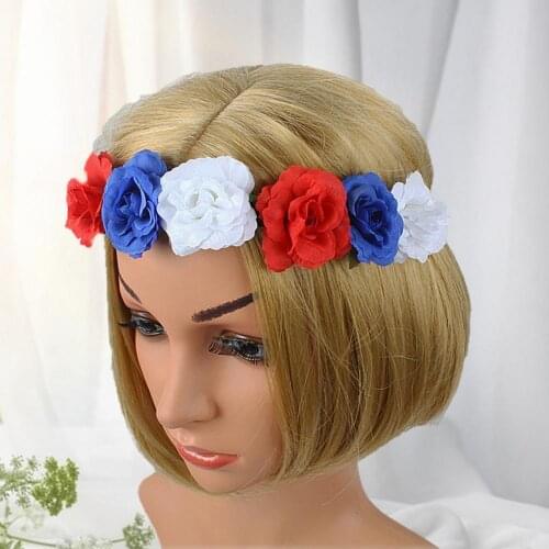 Unique Artificial Flower Stretchy Anti-fall Headband Red White Blue Women Elastic Head Band Hair Accessories