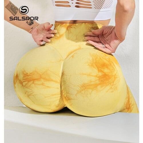 SALSPOR Tie Dye Print Women High Waist Push Up Bubble Butt Leggings Sexy Sports Running Leggings Women Fitness Seamless Leggins