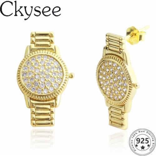 Ckysee Fahion 925 Sterling Silver Earrings Golden Clock Zircon Drop Earrings For Women Earrings All-Match Fine Jewelry Charms