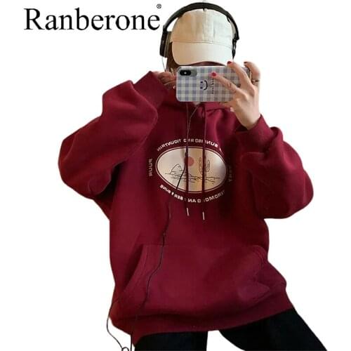 Ranberone Oversized Women Hoodies Tops Long Sleeve Print Sweatshirts Loose Thick Jacket Korean Style Female Hoodies 2020
