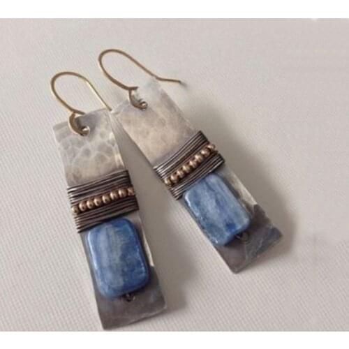 Vintage Pendientes Navy Blue Stone Geometric Earring Boho Indian Tribal Lapis Lazuli Dangle Earrings for Women Fashion Jewelry