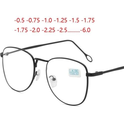 -1 -1.5 -2 -2.5 -3 -3.5 -4 .0 Finished Myopia Glasses Women Men Metal Frame Oval Shortsighted Eyewear Prescription Spectacles
