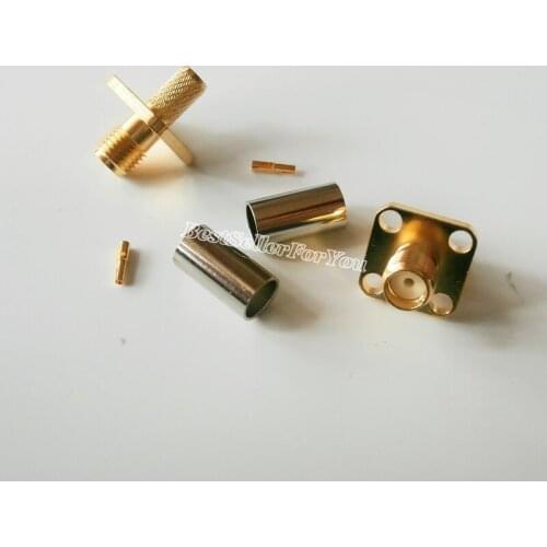 1Pcs SMA Female Flange 4 Hole Crimp for RG58 RG142 RG400 Coax Cable RF Connector