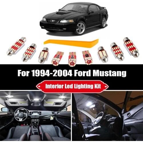10 Bulbs For 1994-2000 2001 2002 2003 2004 Ford Mustang White Interior LED Car Map Dome Light Kit Trunk Cargo License Lamp