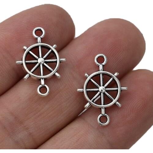 20pcs Antique Silver Plated Rudder Connector Anchor Charm Pendant Jewelry Making Findings Accessories DIY Handmade Craft 21x15mm