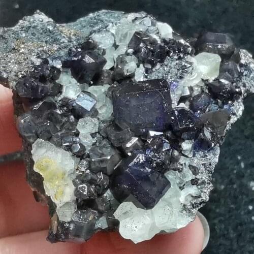 27.7gBlack purple fluorite and crystal mineral stone decoration ring vein healing geological teaching specimen QUARTZ GEM