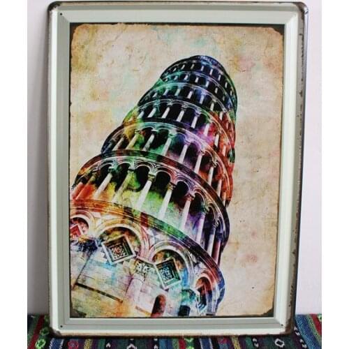 30pcs/lot Metal Sign shabby chic Retro The Leaning Tower of Pisa Vintage Tin signs Decoration House Cafe bar Metal signs Poster