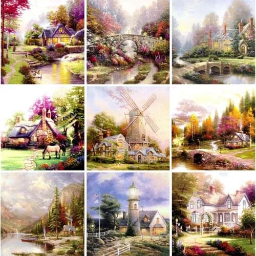 5D DIY Diamond Painting House Rhinestone Home Decoration Art Picture Rhinestone Diamond Embroidery Cross Stitch Kit Mosaic Gift