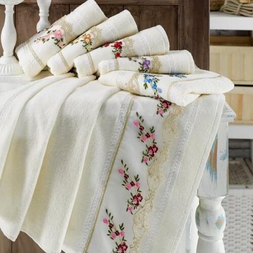 6*(50x90Cm) Turkish Pure %100 Cotton Super Absorbent Towel Set 4Pıeces Soft White Embroidered Bath Shower East West Home Textile