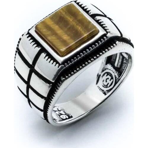 925 sterling Silver Square Tiger Eye Stone Ring