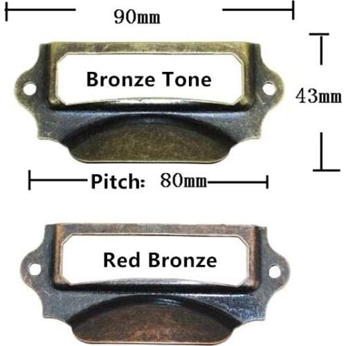 Bronze Vintage Kitchen Drawer Cabinet Door Handle Furniture Knobs Cupboard Shell Label Pull Handles,Card Holder,90*43mm,1PC