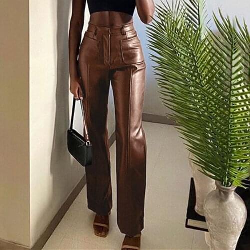 Sisterlinda Fashion Faux PU Leather Black Wide Leg Baggy Pants Women Autumn Fall High Waist Trousers Streetwear Casualwear 2020