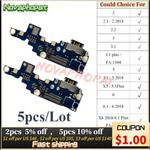 For Nokia 2 2.1 2.2 3 3.1 5 5.1 X5 6 6.1 X6 2018 Plus USB Dock Charging Port Charger Plug Flex Cable Microphone Board 5pcs/Lot