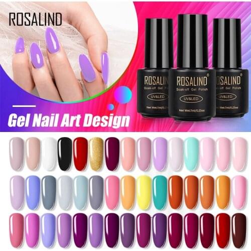 ROSALIND Gel Varnishes Hybrid Nail Polish Need Base Top For Manicure UV Gel Polish Semi Permanent 7ml Pure Color Nail Lacquer