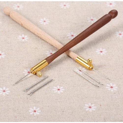 Embroidery Needle Tambour Crochet Hook Luneville Hook Handle with 3 Needles Set S Couture Luneville Glitter Bead Embroidery Tool