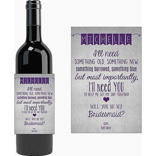 Custom bridesmaid invitation Wine Bottle Label,will you be my bridesmaid ,Editable Multicolor stickers,Funny maid of honor gift