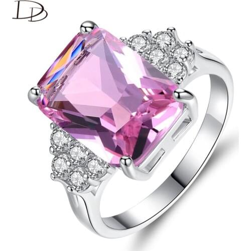 DODO Charming Light Pink Stone Rings For Women Big Square AAA Zircon Wedding Party Jewelry Accessories Bridal Wholesale R407