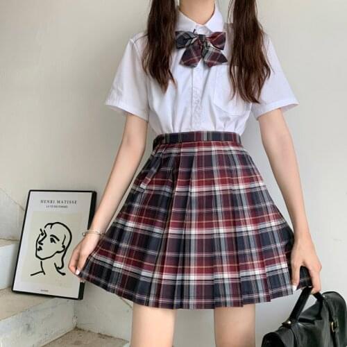 Pleated Skirts School Girl Jk Uniform Sets Japanese High Waist A-Line Plaid Skirt Fall Summer New Jk Uniforms For Woman Full Set