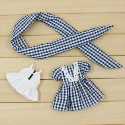 ICY DBS Blyth doll clothes Plaid dress headdress lolita style suit 1/6 30cm gift toy anime dress girls gift
