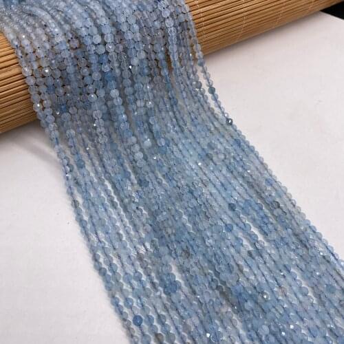 Small Beads Natural Semi-Precious Aquamarine Faceted Beads for Ms Jewelry Making Charms DIY Necklace Bracelet Accessories 3mm