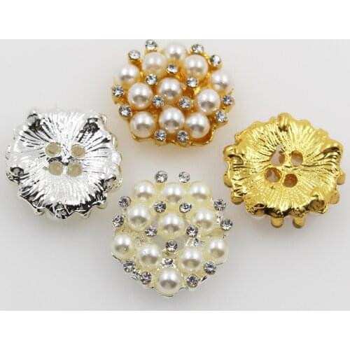 Fashion 10Pc 21MM Round Pearl Button Alloy metal rhinestone sewing button for crafts Wedding buttons decorative DIY clothing