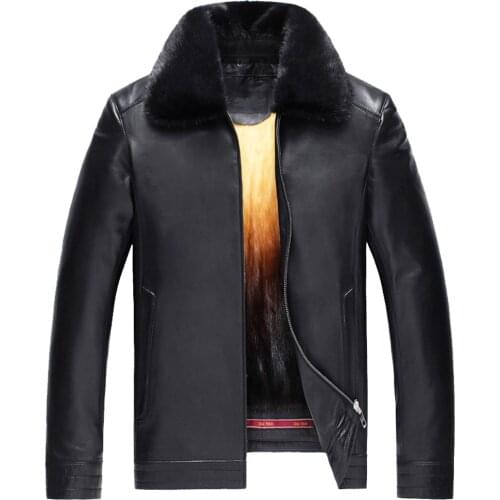 Mens Mink Fur Coat Lambskin Jacket Removable Liner Sheepskin Outerwear Short Black Leather Overcoat Tj17