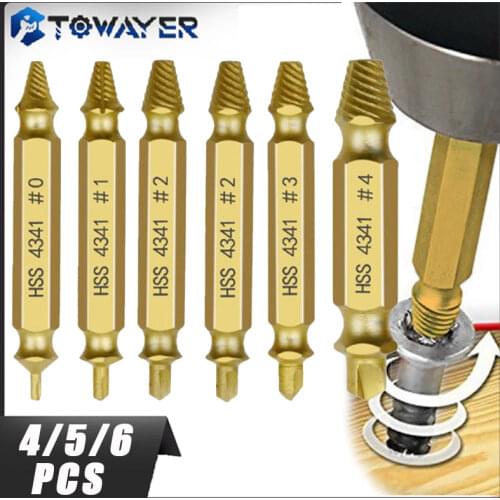 Towayer 4pcs Screw Extractor Damaged Drill Bits Guide Set Broken Speed Out Easy Out Bolt Stud Stripped Screw Remover Tool