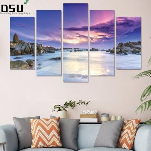 New 5pcs/set Purple Sky Beach Combination 3D DIY Wall Stickers Home Decor Bedroom Landscape Poster Self-adhesive Art Mural Decal
