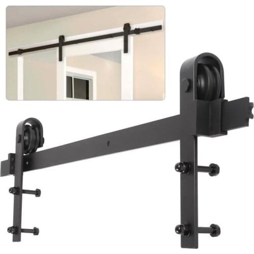 Barn Door Hanging Rail Single Door Rail Splicing Round Wheel Carbon Steel Barn Door Hanging Sliding Rail 200CM Reduce Noise