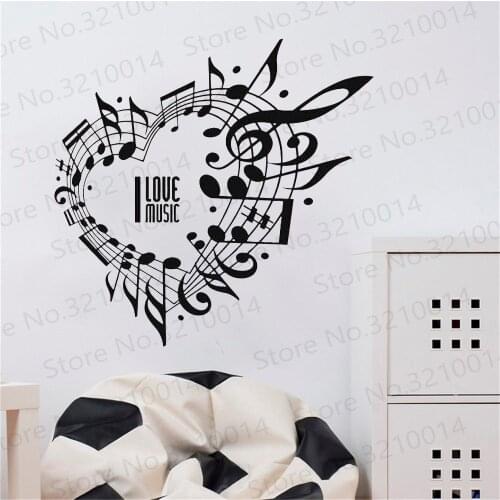 Wall Vinyl Decal Music Notes Heart Shape Wall Sticker Rock Band Jazz Band Wall Poster Home Decor Music Lover Vinyl Mural PW196