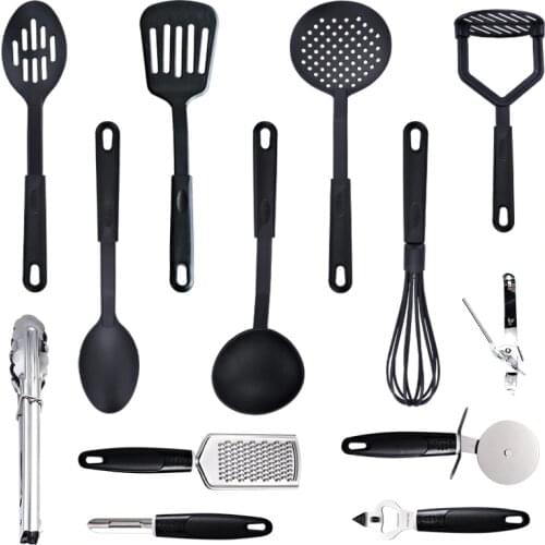 2020 New Oil Spray Cozinha Cucina 100% Food Grade Kitchen Tools Black Heat Resistant Nylon Cooking Utensil Set Non-stick