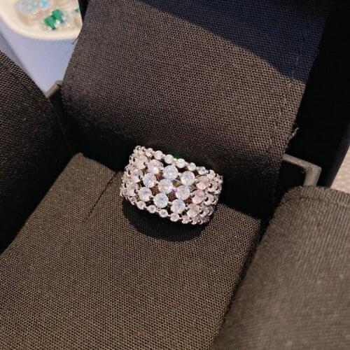2021 New Bling CZ Zircon Stone S925 Sterling Silver Luxury Zirconia Wedding Band Multi-layer Hollow Ring Temperament Gift