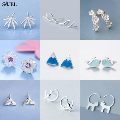 SMJEL Tiny Cat Tail Stud Earrings for Kids Women Trendy Earings Fashion Jewelry Pendients 2021 New Crystal Flower Charm Earring