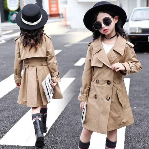 Teenage Trench Coats For Girls Windbreaker Autumn Long Khaki Coats Children Clothing Kids Clothes School Outfits 8 10 12 Year