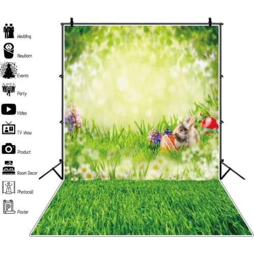 Spring Happy Easter Backdrop Grassland Eggs Rabbit Flower Nature Baby Vinyl Photography Background For Photo Studio Photocall