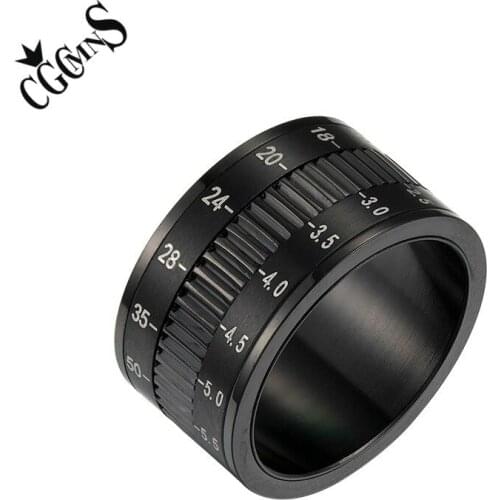 316L Stainless Steel Black Plated Rotatable Lens of Camera Rings For Mens Gift