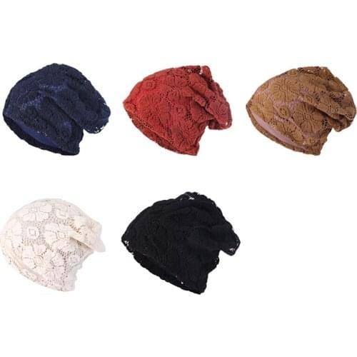Knitting Lace Flowers Autumn And Winter Beanie For Women Warm Windproof Sunscreen Thin Caps Skullies And Beanies Mother Hat