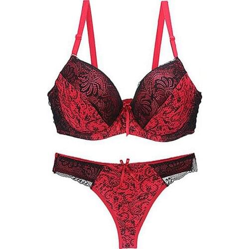 YANDW Newest Red Lace Bra Adjustment Ultra-thin Side Gathering Push Up Womens Bras Briefs Set Sexy Lace Underwear Underwire