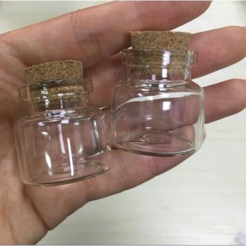 Factory price Transparent 30*30*17mm 10ml cute mini Glass Bottles With Cork Glass Vials Jars 50pcs/lot jewelry oil pendants DIY