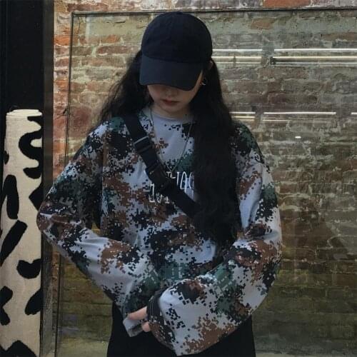 Women Casual Long Sleeve O Neck Blouse Letters Print Camouflage Loose T-shirt 2020 Girls Pullovers Fashion Clothes