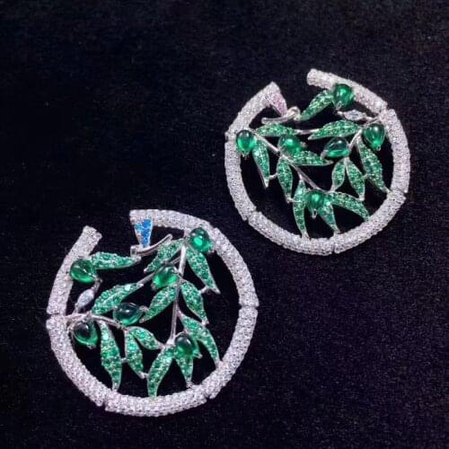 Green color high quality 925 sterling silver with cubic zircon bamboo stud earring fine women jewelry free shipping 29MM