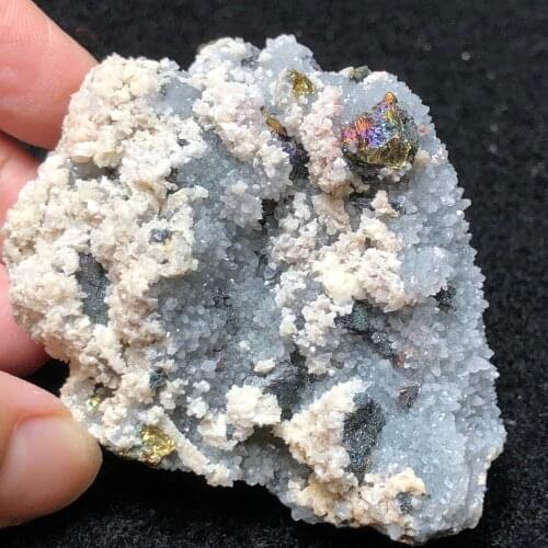 110.6gNatural rare seven color chalcopyrite and quartz mica mineral ring vein healing geology teaching stone home decoration