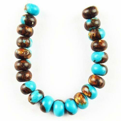 21Pcs/Set Blue Turquoises & Gold Copper Bornite Rondelle Pendant Bead