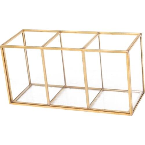 3 Compartments Pencil Pen Holder Classic Modern Design Glass Brush Organizer